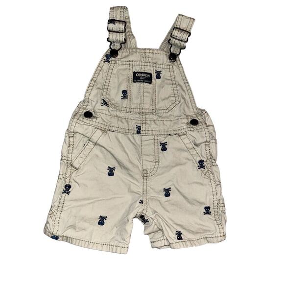 OshKosh B'gosh Baby Overalls Skull Print‎ Cotton Shortalls - Picture 1 of 8